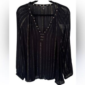 Rock & Republic Women’s Top Black With Gold Metallic Thread Sheer Small